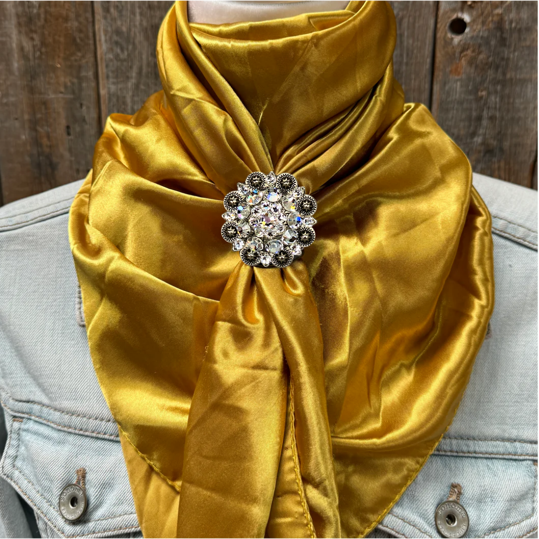 35X35" Solid Mustard Yellow Wild Rag / Scarf WRS19 - Crystal Concho Wild Rag Slides - Assorted