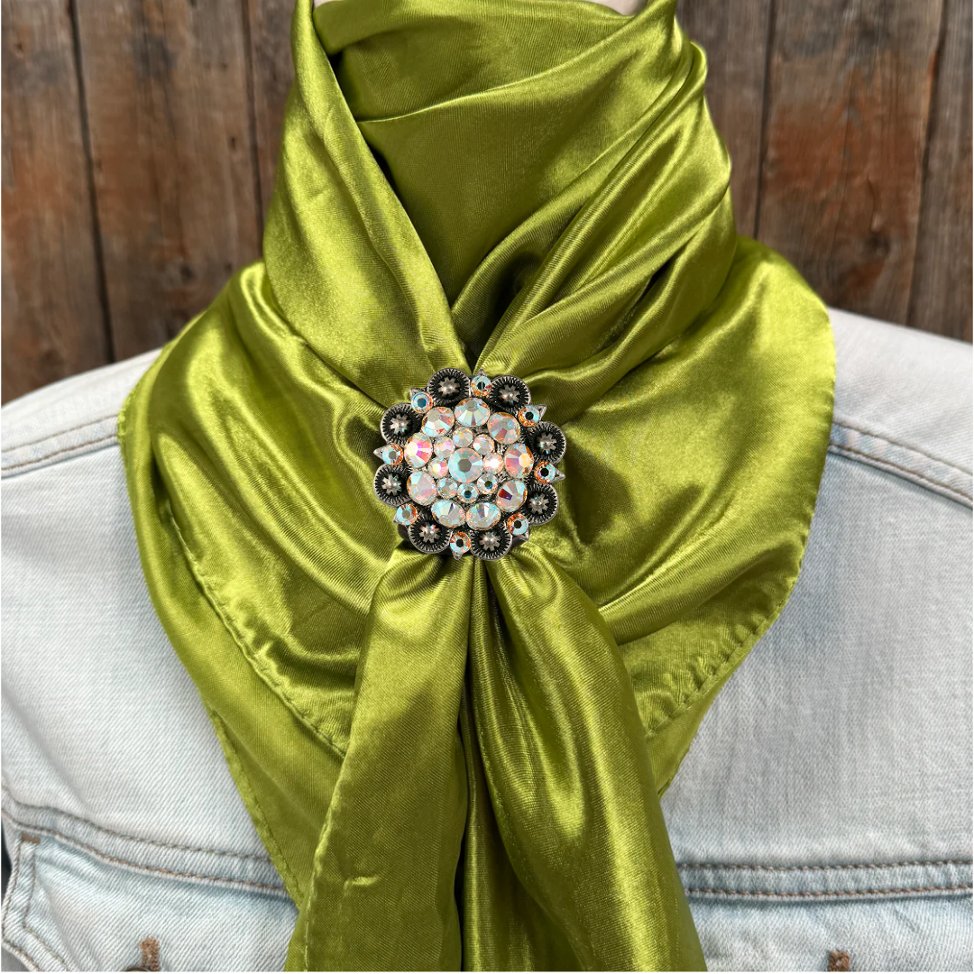 35X35" Solid Light Green Wild Rag / Scarf WRS22 - Crystal Concho Wild Rag Slides - Assorted