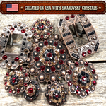 Copper Ruby - Jet - Champagne Crystal Conchos | Sizes 1"- 3" | Buckles | Saddle Set | Leather Rosettes | Slide