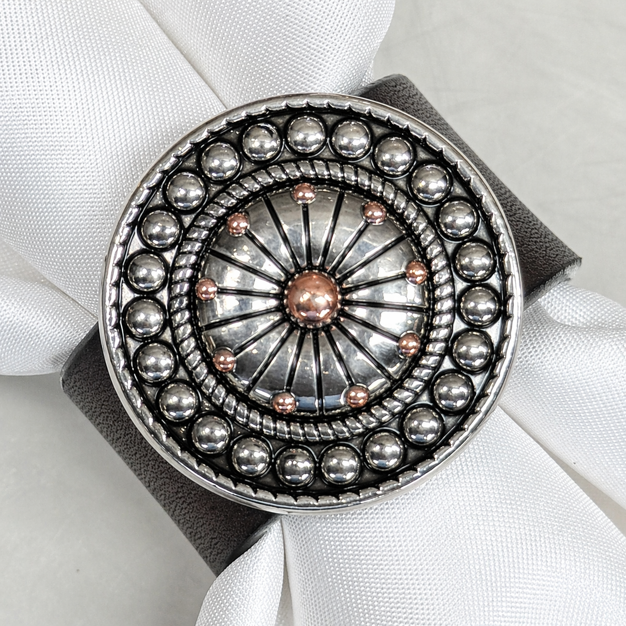 Antique Silver Flower and Dots Western Concho Napkin Ring #CNR106