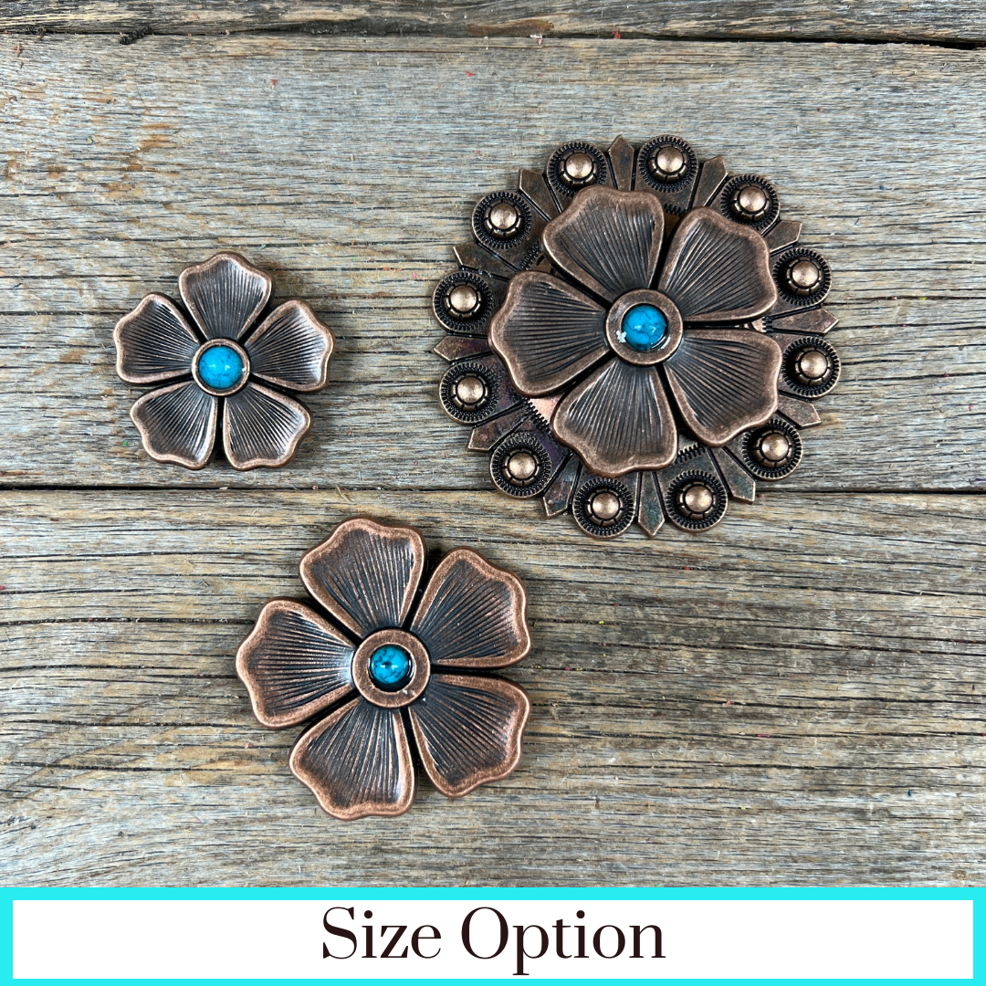 Copper Flower Turquoise Western Concho W111