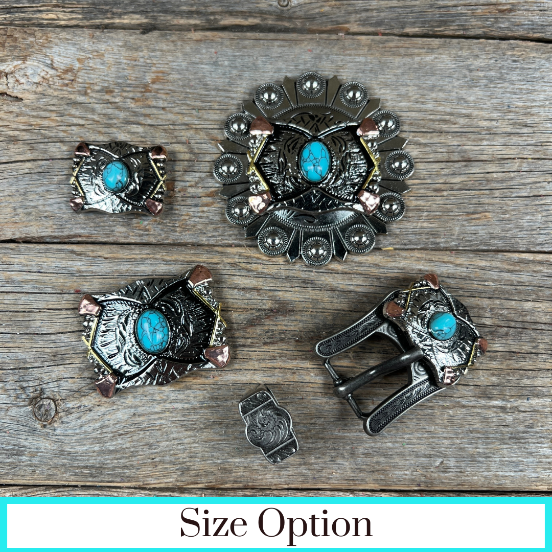 Antique Silver & Copper Turquoise Concho Concho W115