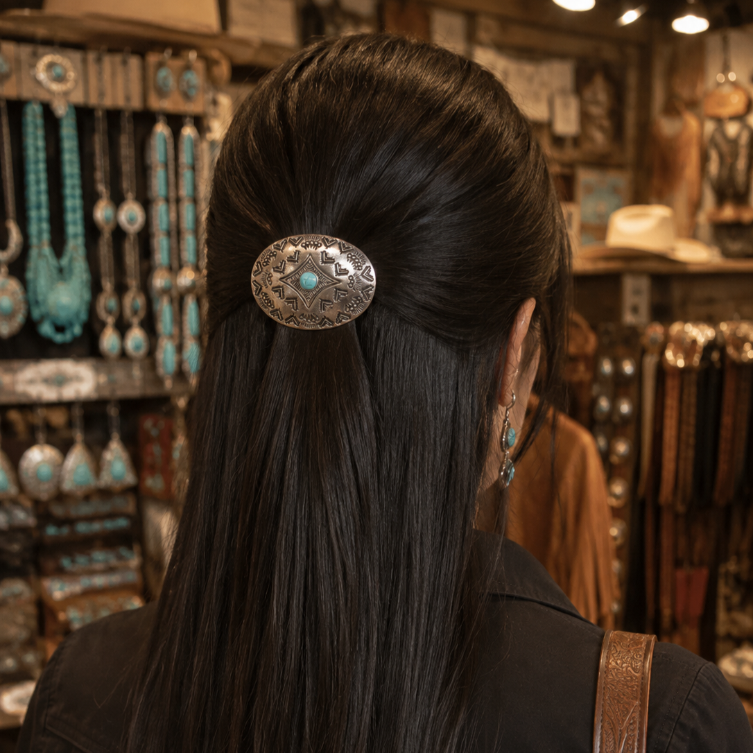 Western Turquoise Concho Style Hair Barrette