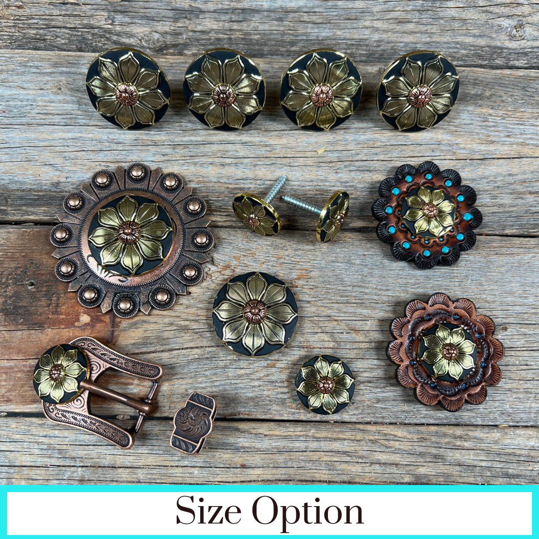 Black & Gold Sunflower Western Concho W125