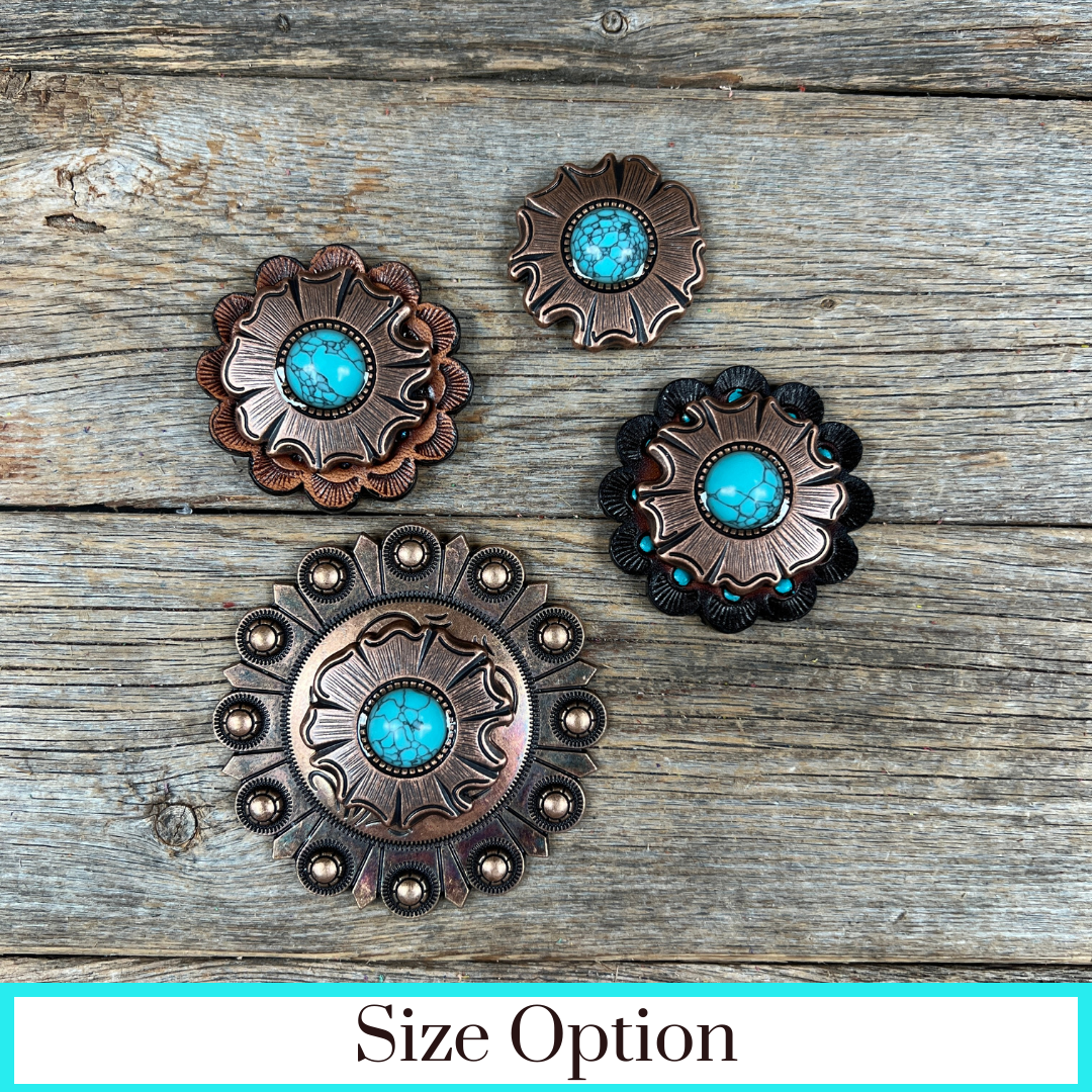 Copper Turquoise Round Western Concho W128