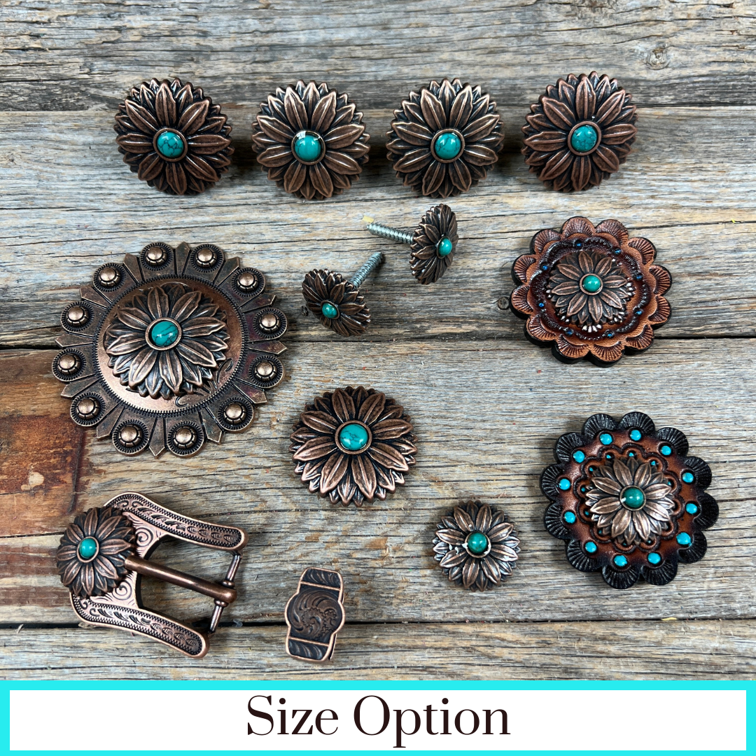 Copper Daisy Turquoise Western Concho W132