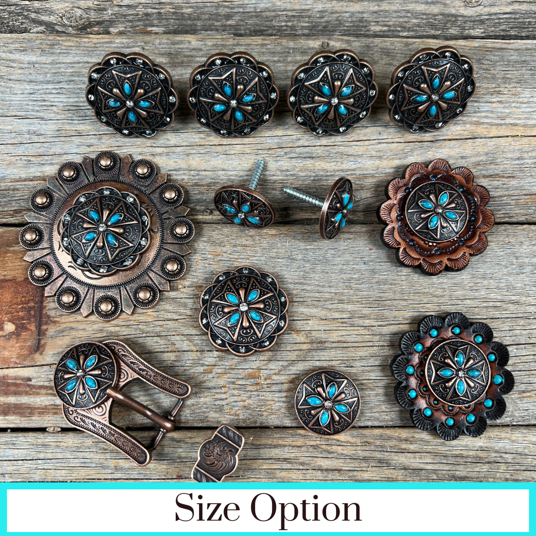 Copper Turquoise & Clear Crystal Western Concho W138