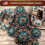 Copper Teal - Champagne Crystal Conchos | Sizes 1"- 3" | Buckles | Saddle Set | Leather Rosettes | Slide