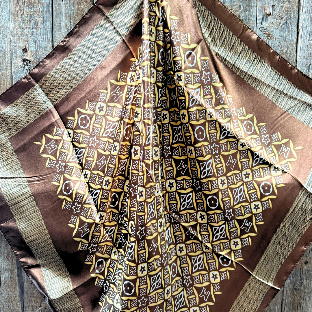 35X35" Brown and Yellow Multi Pattern Wild Rag / Scarf WR1034