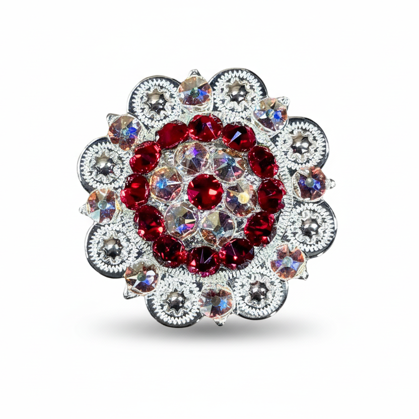 Bright Silver Ruby - AB Crystal Conchos | Sizes 1"- 3" | Buckles | Saddle Set