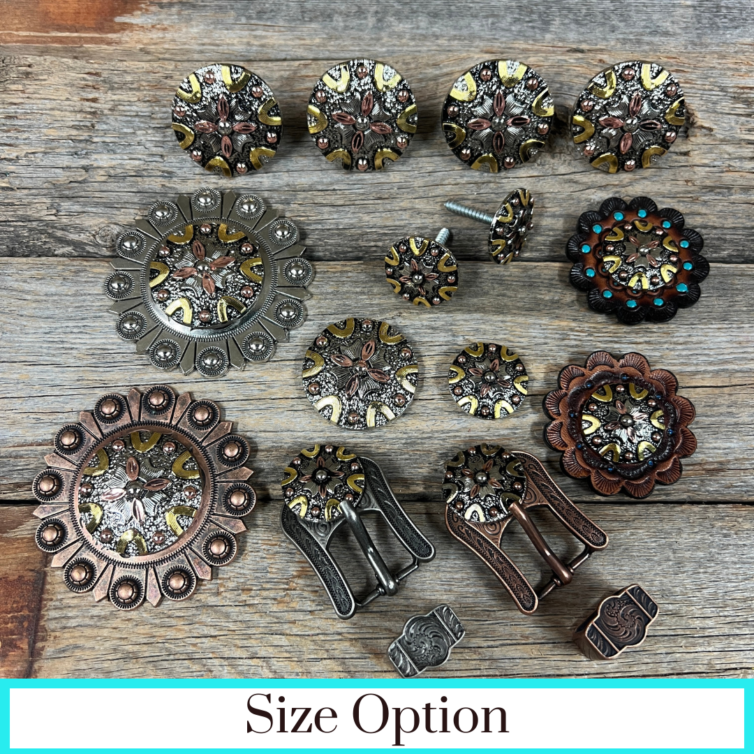 Floral Dots Antique Silver Western Concho W147