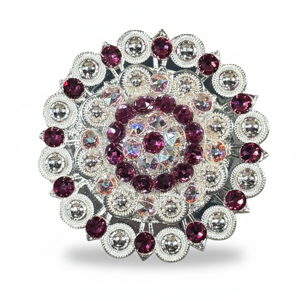 Bright Silver Fuchsia - AB Crystal Conchos | Sizes 1"- 3" | Buckles | Saddle Set