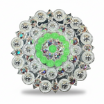 Bright Silver Neon Green - AB Crystal Conchos | Sizes 1"- 3" | Buckles | Saddle Set | Leather Rosettes | Slide