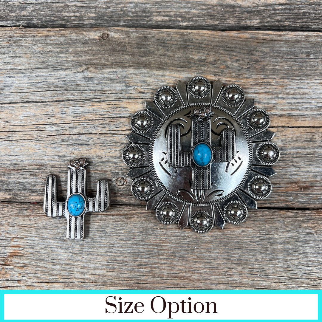Antique Silver Turquoise Cactus Concho W178