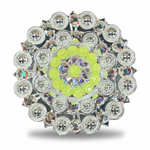 Bright Silver Neon Yellow - AB Crystal Conchos| Sizes 1"- 3" | Buckles | Saddle Set | Leather Rosettes | Slide