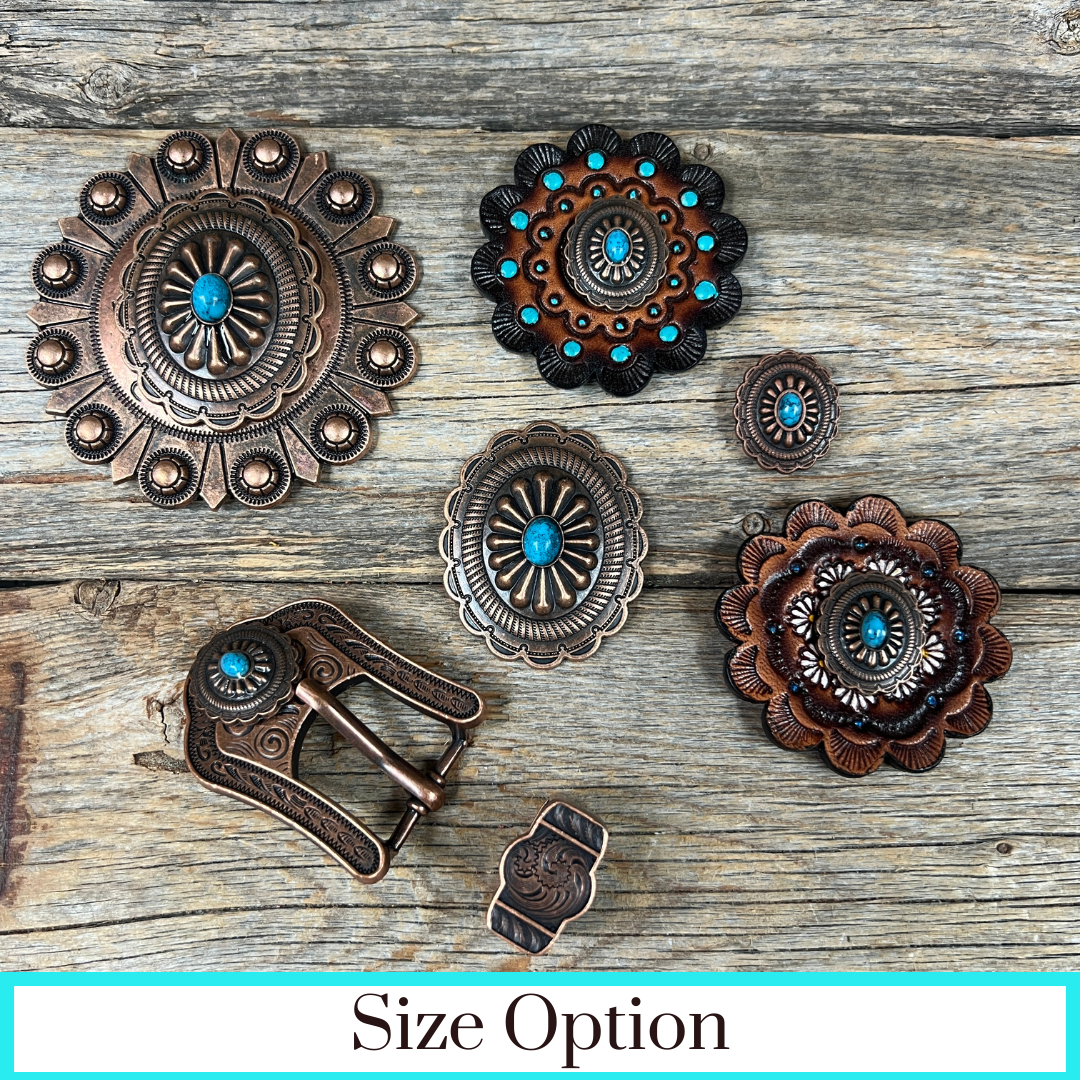 Copper Turquoise Oval Western Concho W179