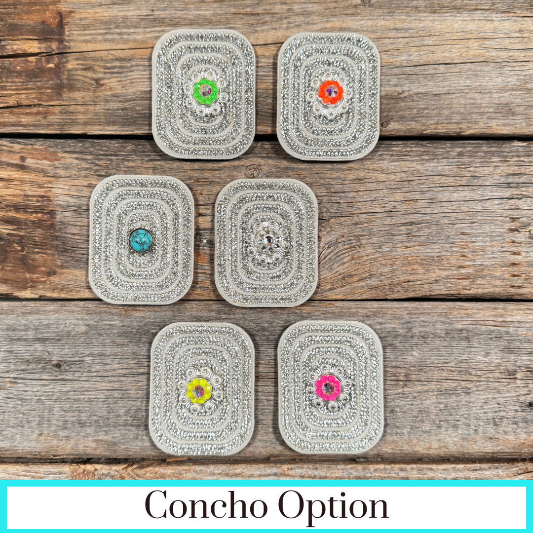 White Rectangle Rhinestone Rosette - Assorted Conchos