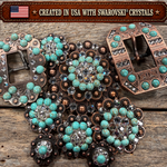 Copper Turquoise - Clear Crystal Conchos | Sizes 1"- 3" | Buckles | Saddle Set | Leather Rosettes | Slide