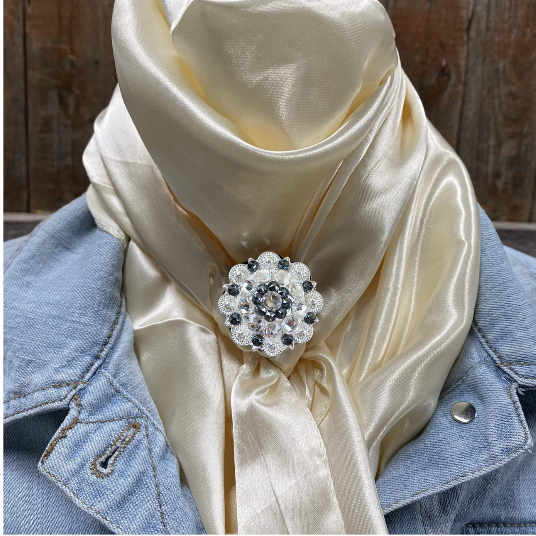 35X35" Solid Cream Wild Rag / Scarf WRS11 - Crystal Concho Wild Rag Slides - Assorted