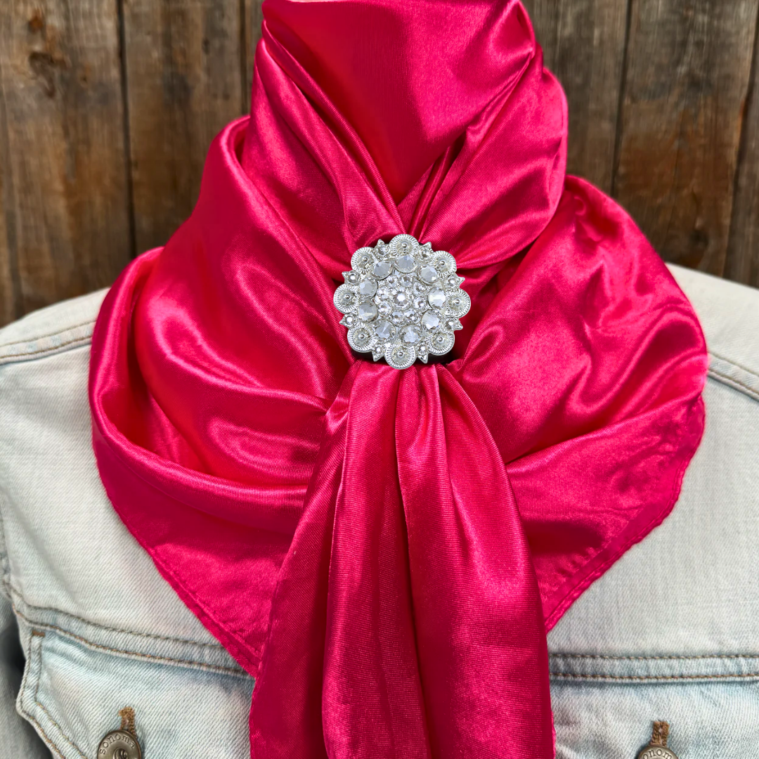 35X35" Solid Hot Pink Wild Rag / Scarf WRS25 - Crystal Concho Wild Rag Slides - Assorted