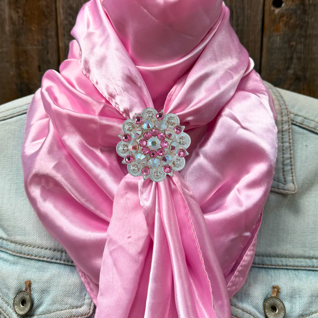 35X35" Solid Pink Wild Rag / Scarf WRS27 - Crystal Concho Wild Rag Slides - Assorted