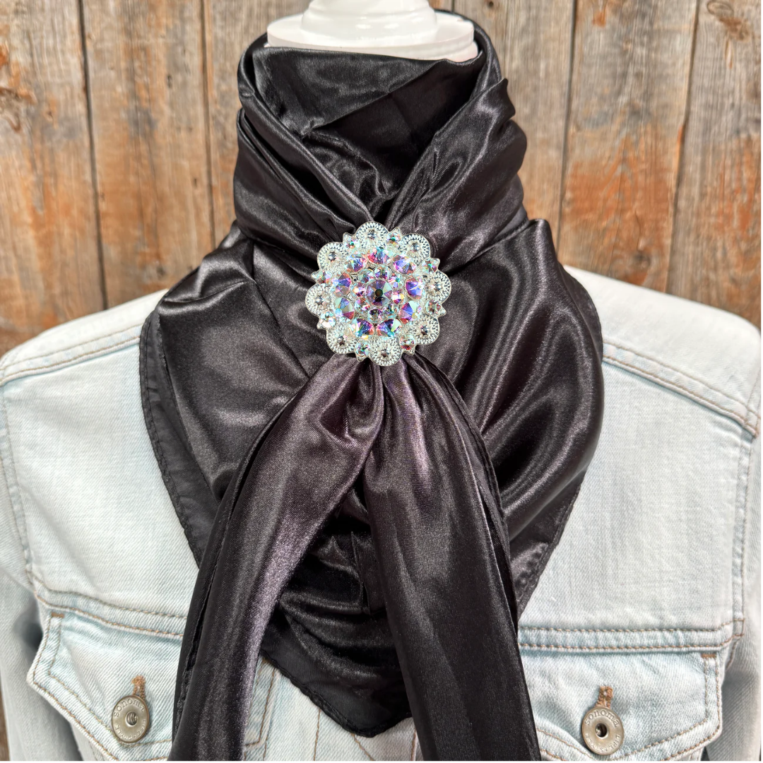 35X35" Solid Black Wild Rag / Scarf WRS4 - Crystal Concho Wild Rag Slides - Assorted