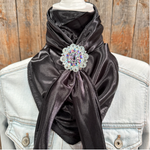 35X35" Solid Black Wild Rag / Scarf WRS4 - Crystal Concho Wild Rag Slides - Assorted