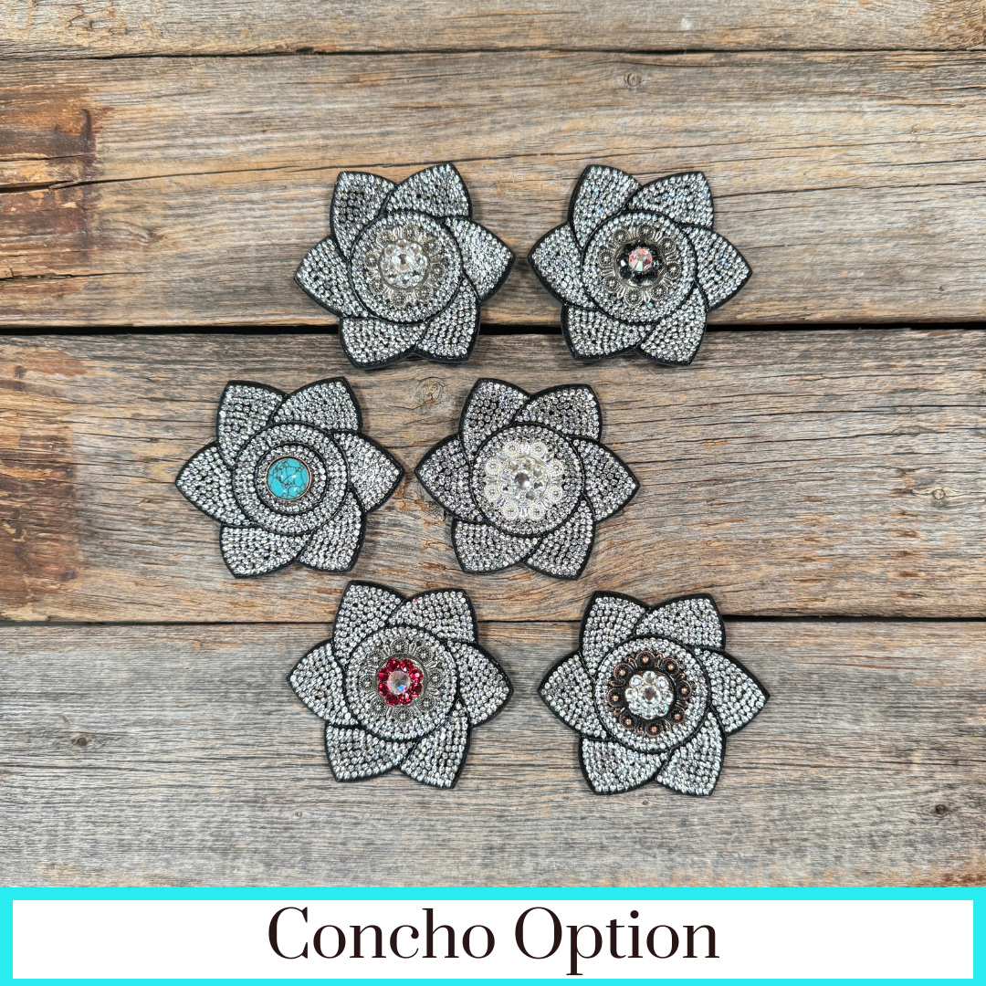 Black Pointed Flower Rhinestone Rosette - Assorted Conchos