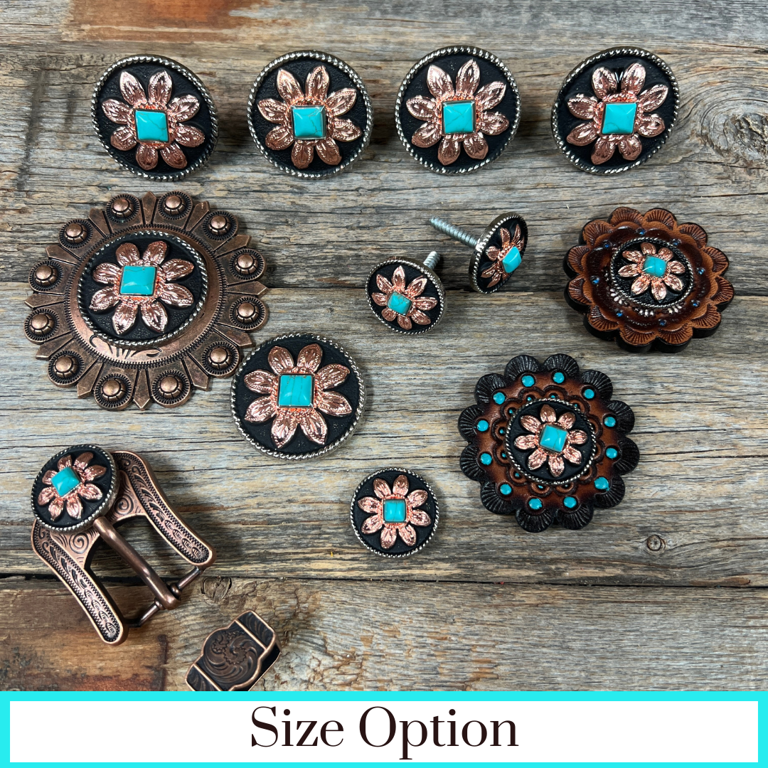 Copper Turquoise Sunflower Western Concho W188