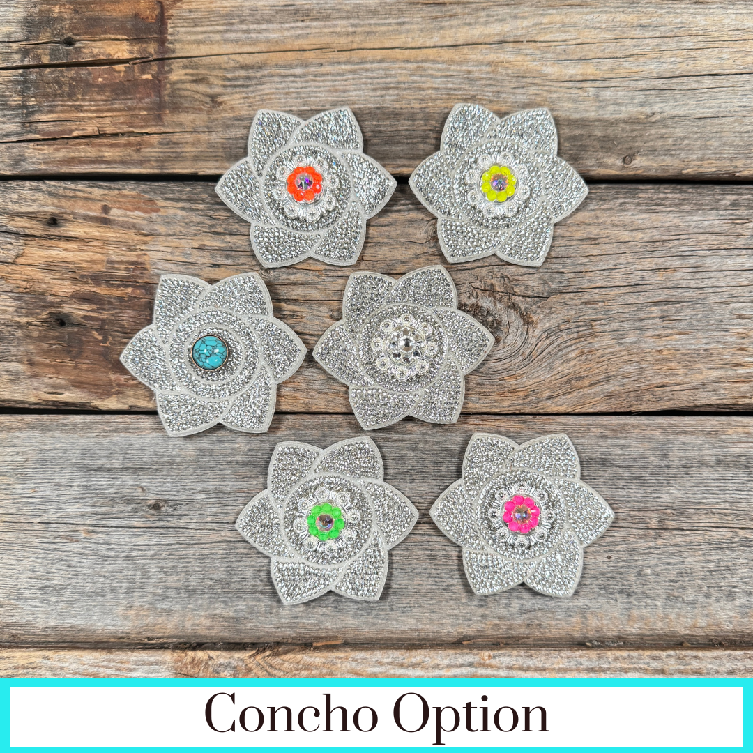 White Pointed Flower Rhinestone Rosette - Assorted Conchos