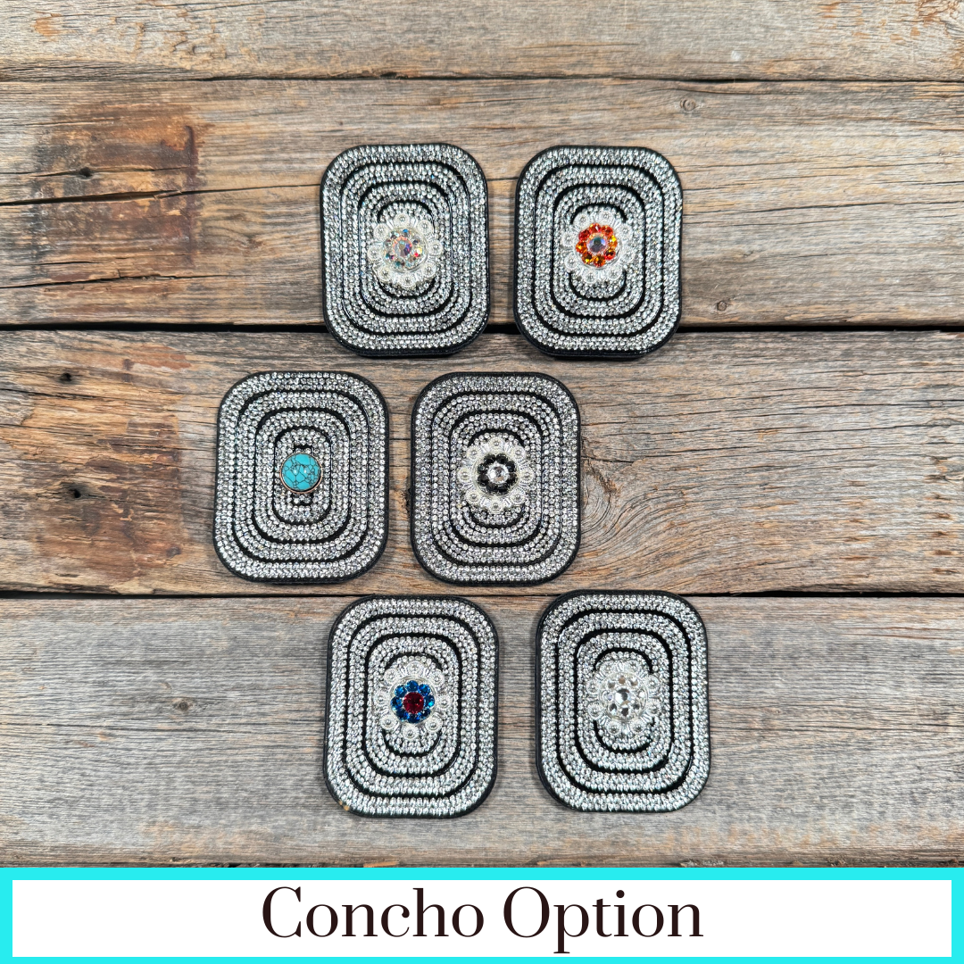 Black Rectangle Rhinestone Rosette - Assorted Conchos