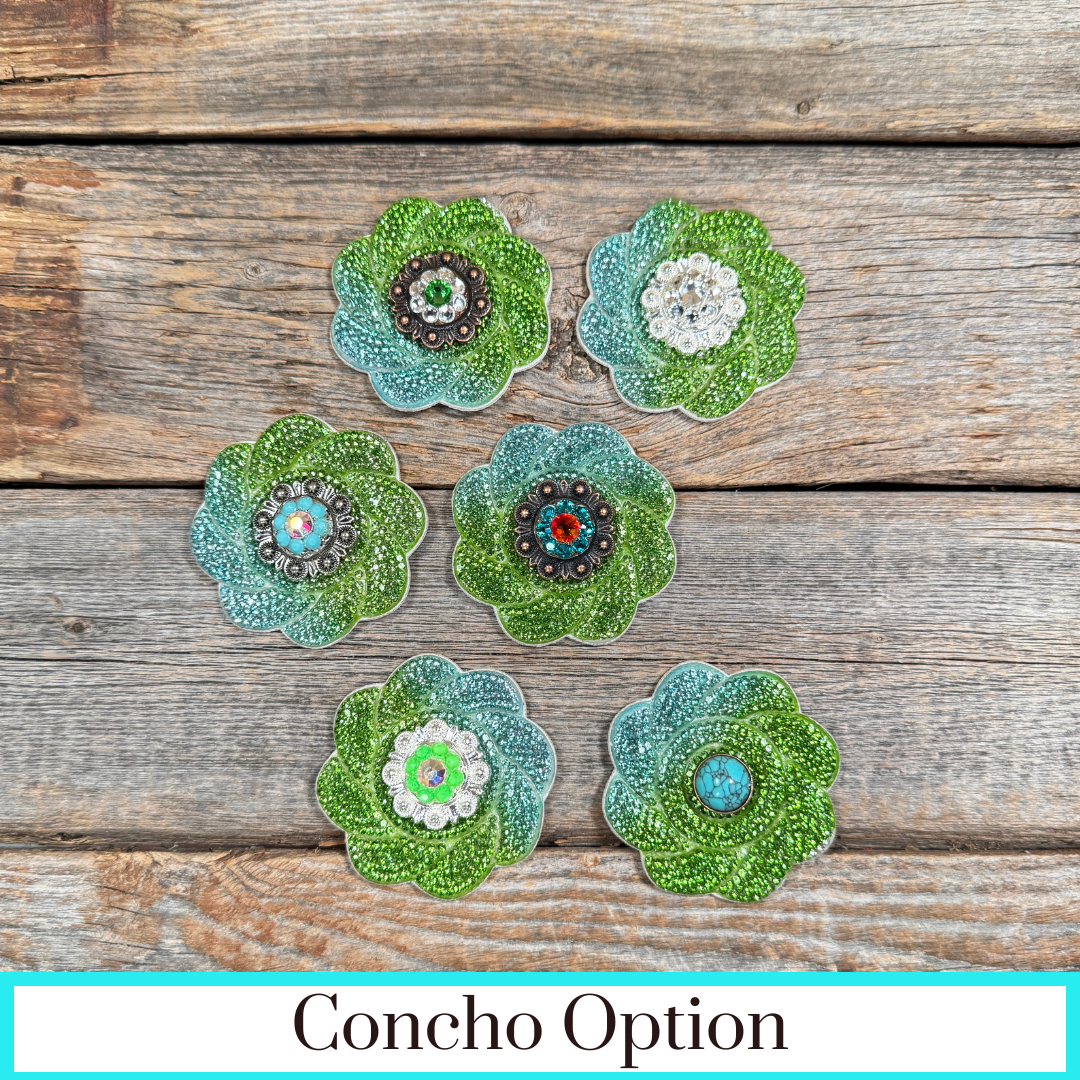 Blue and Green Flower Rhinestone Rosette - Assorted Conchos