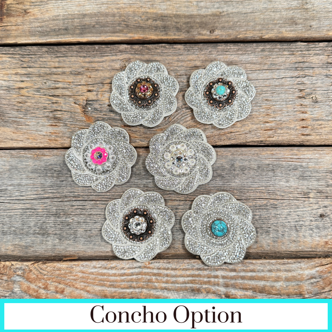 White Flower Rhinestone Rosette - Assorted Conchos