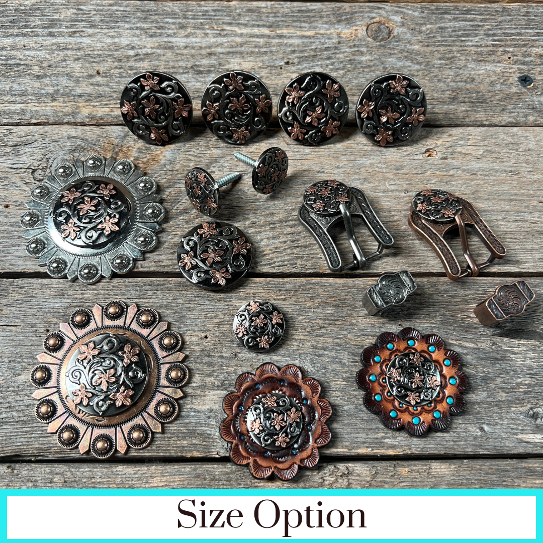 Silver - Copper Floral Western Concho W200