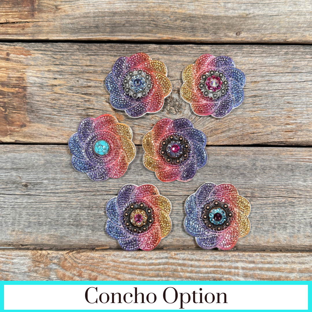 Rainbow Flower Rhinestone Rosette - Assorted Conchos
