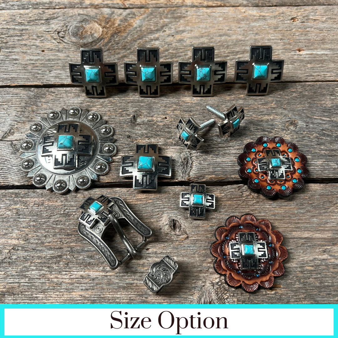 Southwest Antique Silver Turquoise Western Concho W201