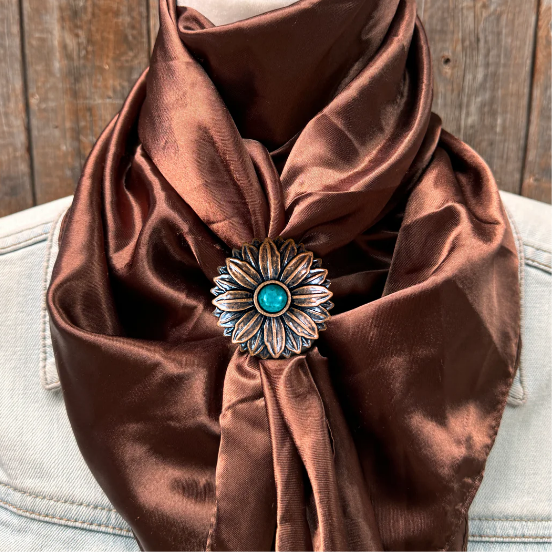 35X35" Solid Brown Wild Rag / Scarf WRS2 - Western Concho Wild Rag Slides - Assorted