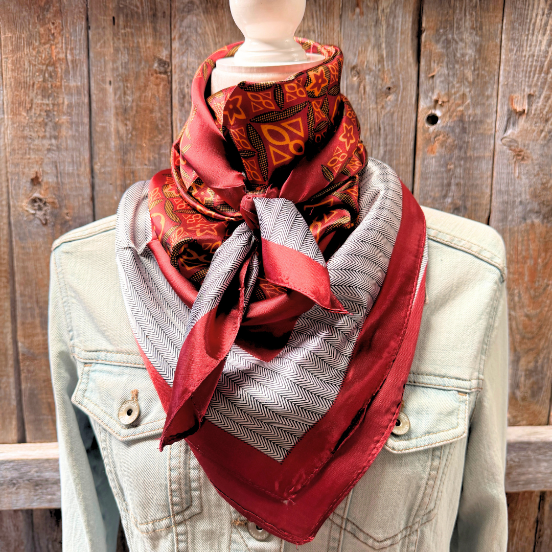 35X35" Red and Gold Multi Pattern Wild Rag / Scarf WR1031