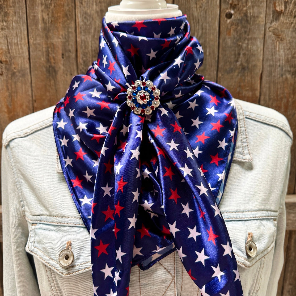 35X35" Red, White & Blue USA Star Wild Rag | Scarf - Matching Slide WRC3463A
