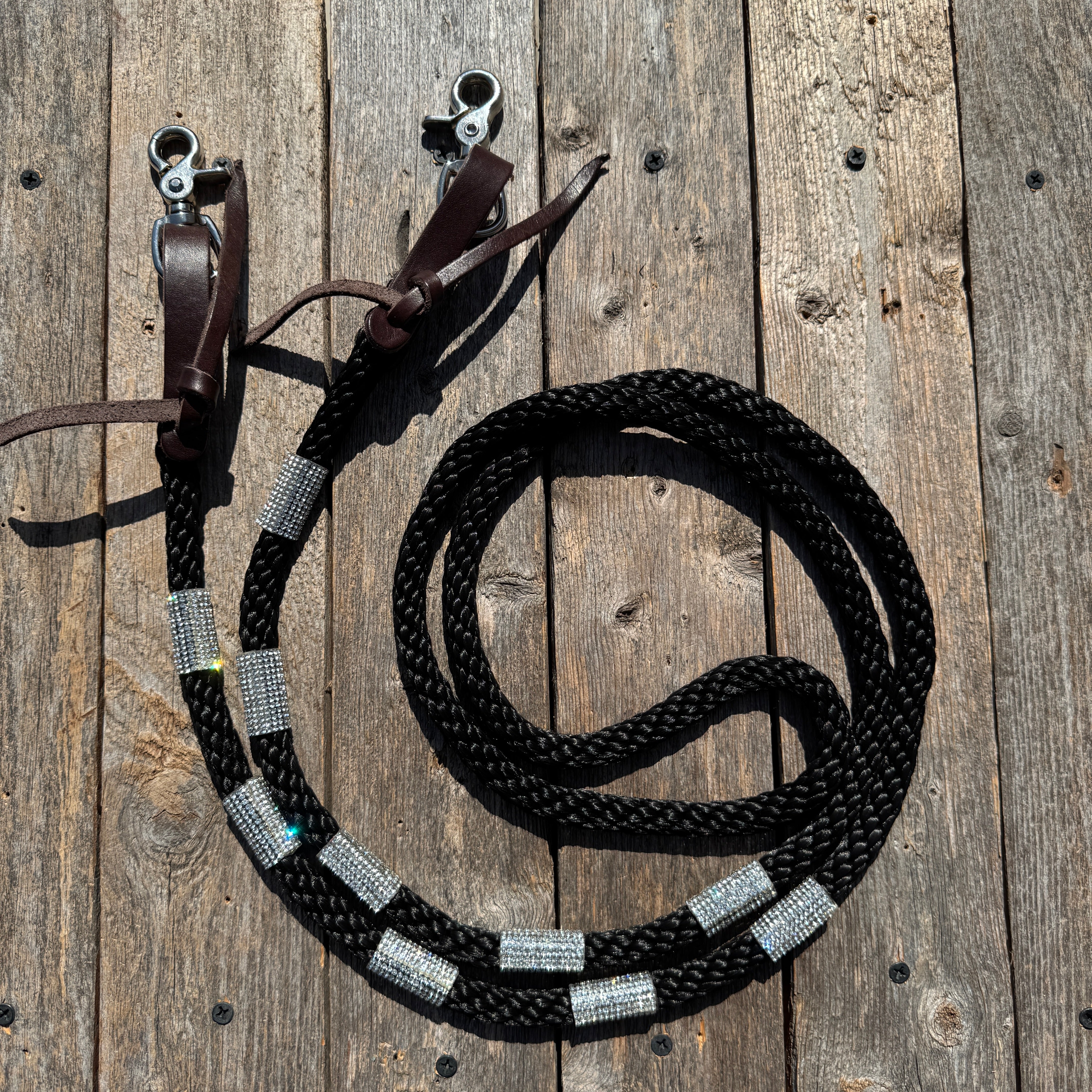 Black Nylon Barrel Racing Reins with Rhinestones #BNR110