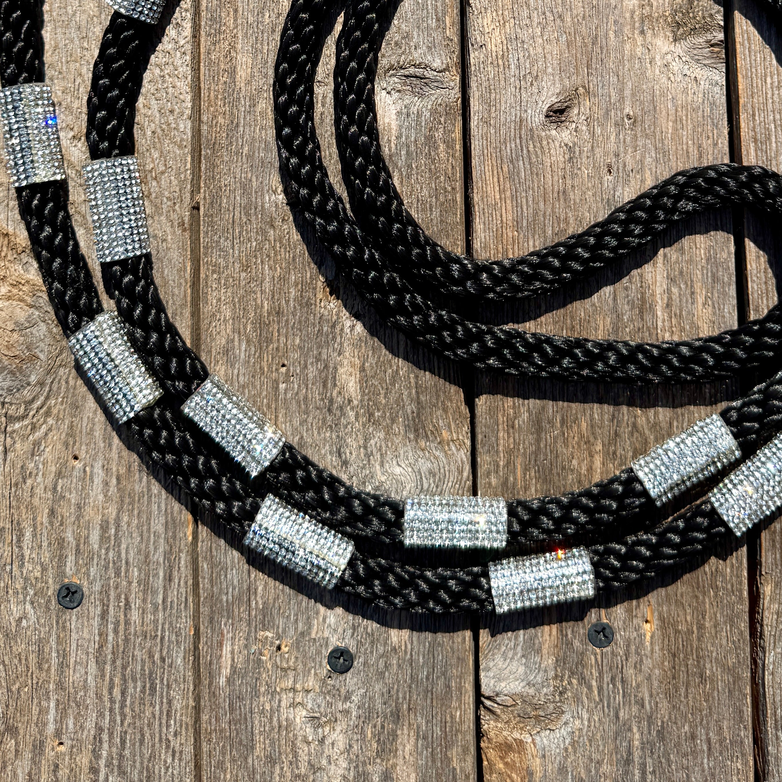 Black Nylon Barrel Racing Reins with Rhinestones #BNR110