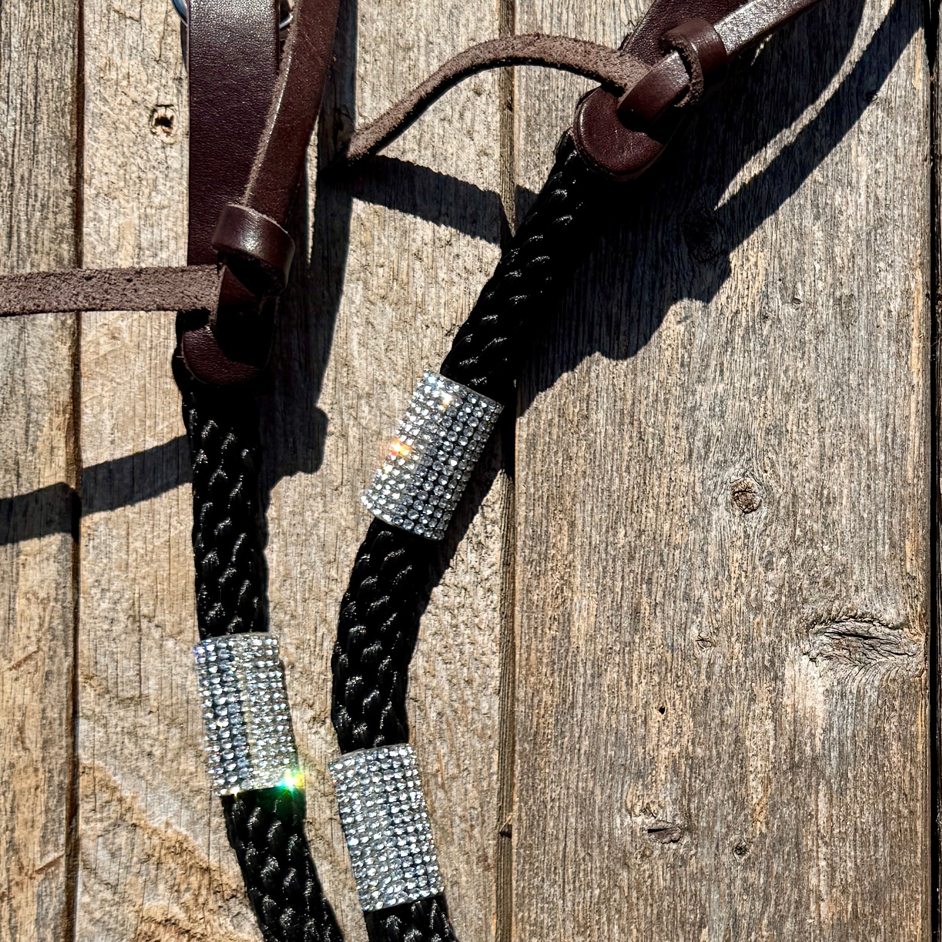 Black Nylon Barrel Racing Reins with Rhinestones #BNR110