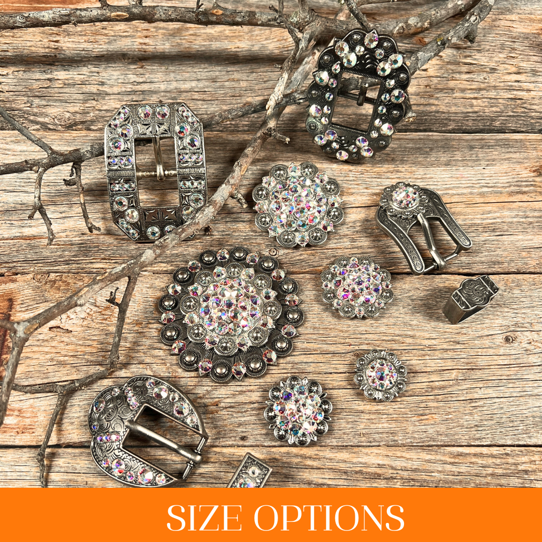 Antique Silver AB Crystal Conchos - Sizes from 1