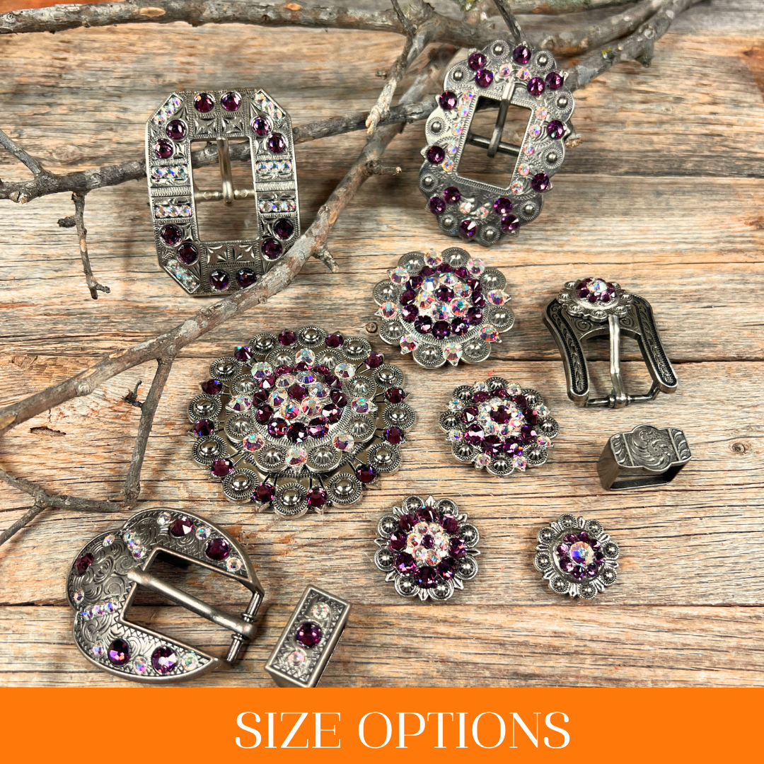 Antique Silver Amethyst, AB Crystal Conchos - Sizes from 1