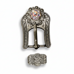 Antique Silver AB Crystal Conchos | Sizes 1"- 3" | Buckles | Saddle Set | Leather Rosettes | Slide