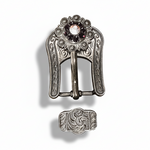 Antique Silver Amethyst - AB Crystal Conchos | Sizes 1"- 3" | Buckles | Saddle Set | Leather Rosettes | Slide