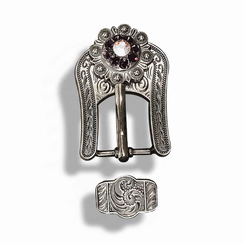 Antique Silver Amethyst - AB Crystal Conchos | Sizes 1"- 3" | Buckles | Saddle Set | Leather Rosettes | Slide