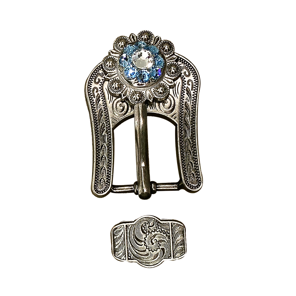 Antique Silver Aqua, Clear Crystal Conchos - Sizes from 1