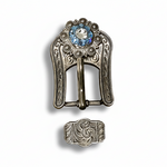 Antique Silver Aqua  - Clear Crystal Conchos | Sizes 1"- 3" | Buckles | Saddle Set | Leather Rosettes | Slide