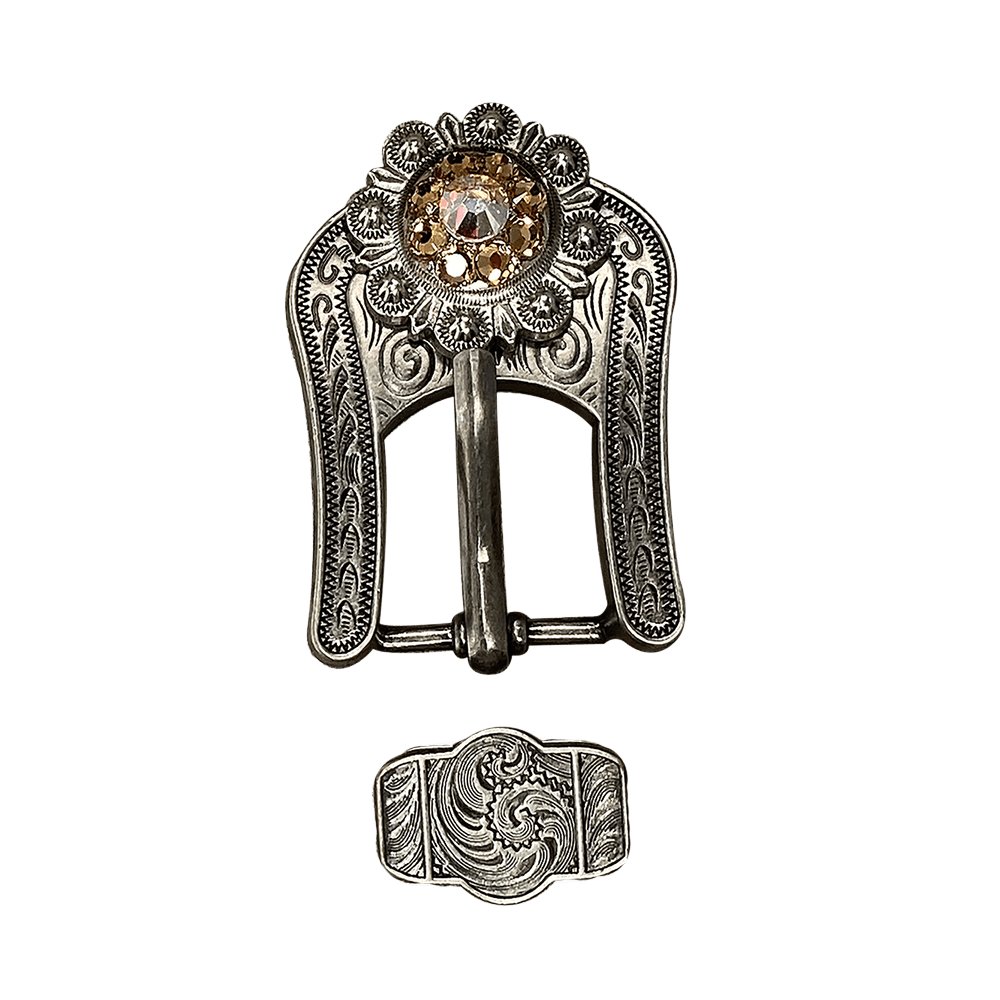 Champagne & AB Antique Silver European Crystal Buckle Keeper Set - RODEO DRIVE